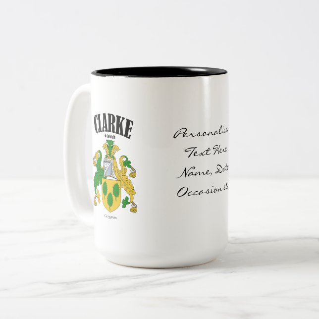 Tasse 2 Couleurs Clarke Family Crest, Traduction & Signification (Devant gauche)