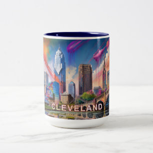 Tasse 2 Couleurs Cleveland Skyline Abstrait