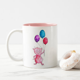 Tasse 2 Couleurs Cochon rose géant avec ballons