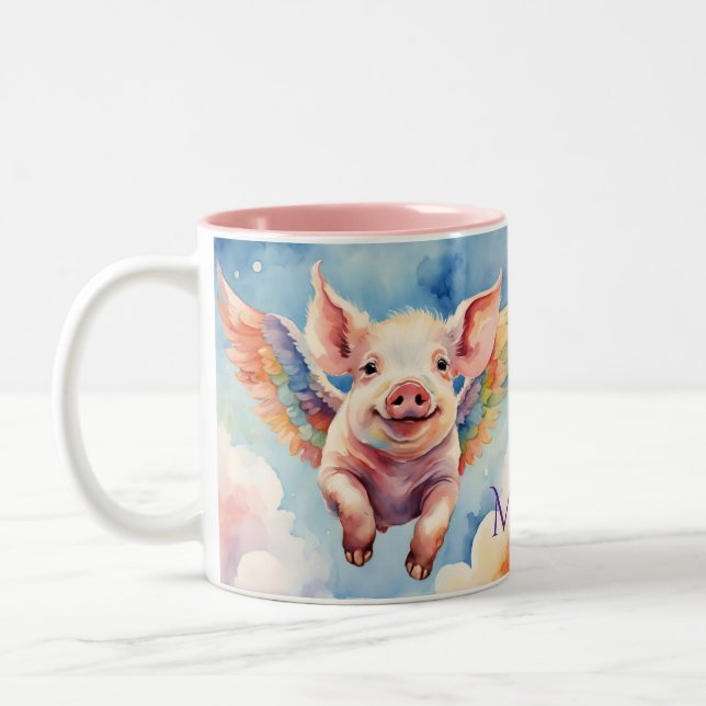 Tasse 2 Couleurs Cochon volant arc-en-ciel (Gauche)