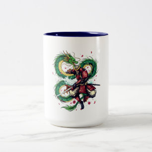 Tasse 2 Couleurs Code Bushido Samouraï avec Dragon & Fleurs de Saku