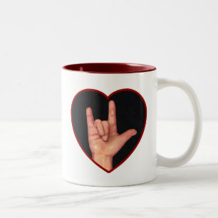 TASSE 2 COULEURS COEUR DE LANGUE DES SIGNES JE T'AIME, MAIN