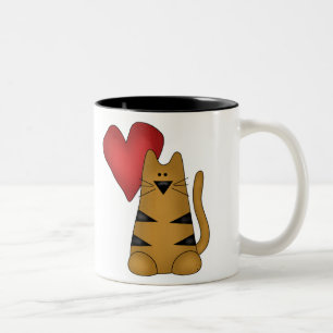 Tasse 2 Couleurs Coeur et chat rayé