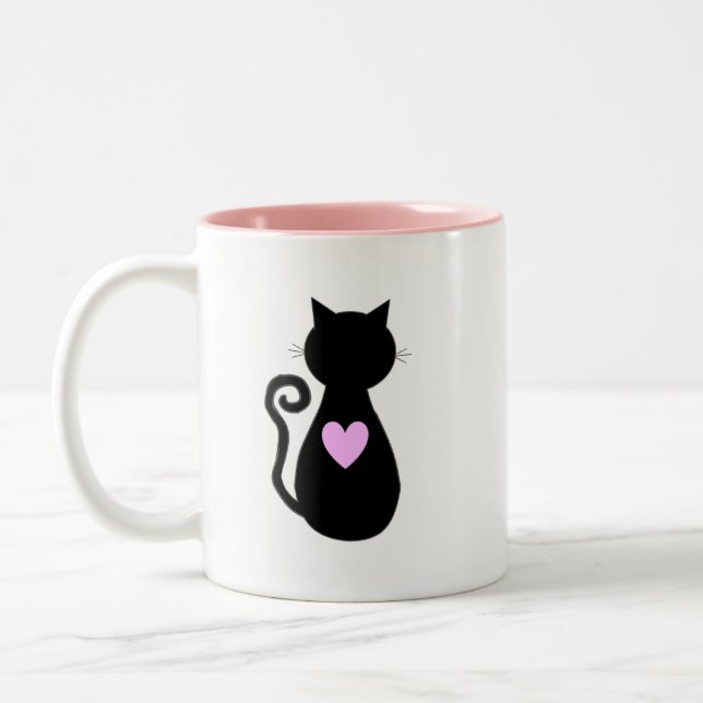 Tasse 2 Couleurs Coeur rose et chat noir (Gauche)