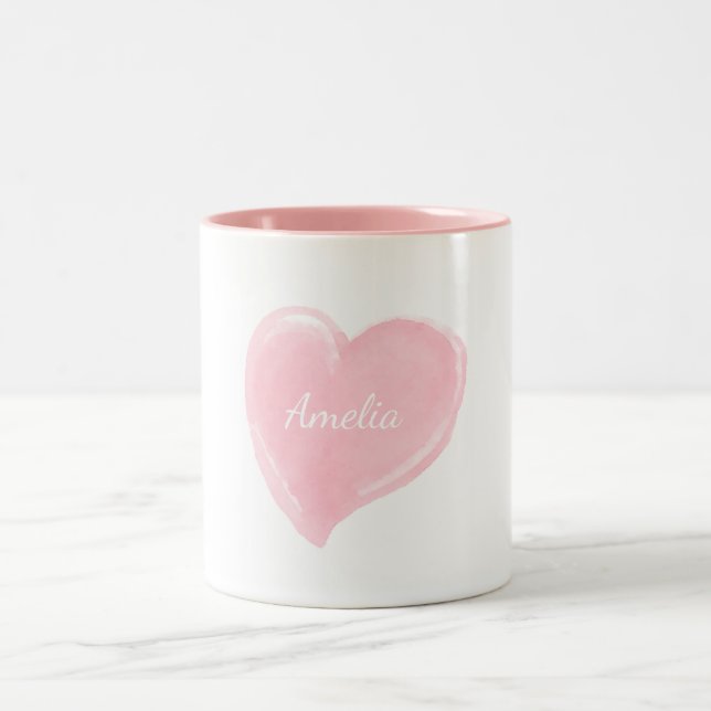 Tasse 2 Couleurs Coeur rose personnalisé d'aquarelle (Centre)