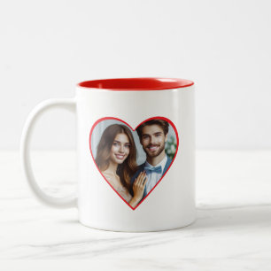 Tasse 2 Couleurs Cœur rouge de photo personnalisée d'anniversaire
