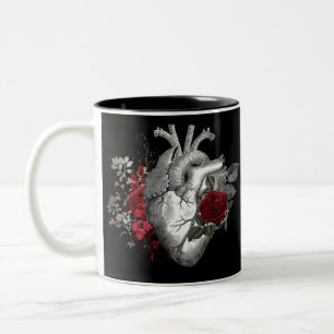 Tasse 2 Couleurs Coeur Vintage personnalisé avec roses rouges gothi