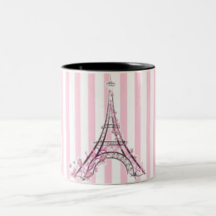 Tasse 2 Couleurs Cœurs roses et papillons Tour Eiffel de Paris
