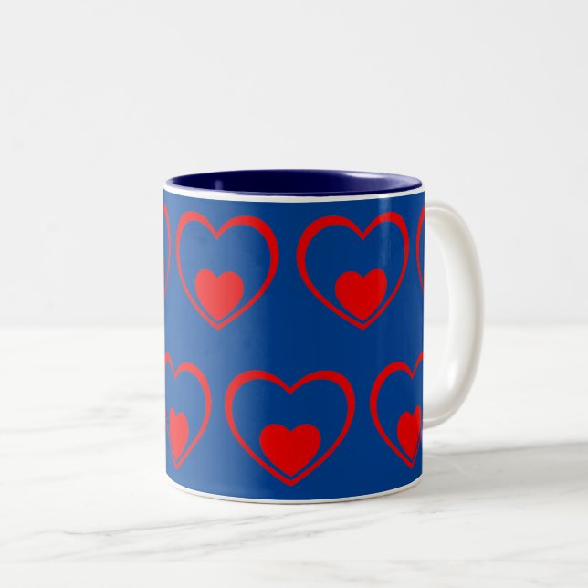 Tasse 2 Couleurs Coeurs rouges bleu foncé (Devant droit)