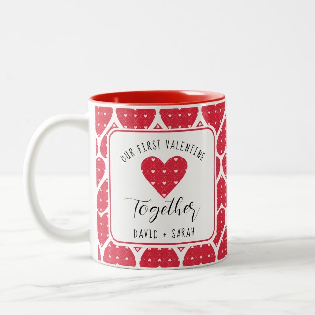 Tasse 2 Couleurs Coeurs rouges modernes Nos premières valentines en (Gauche)