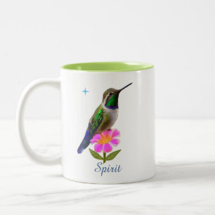 Tasse 2 Couleurs Colibri et fleur colorés avec écriture sur fond bl