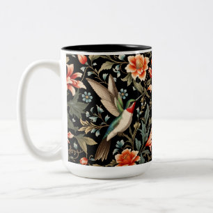Tasse 2 Couleurs Colibri magnifique sur fond floral sombre