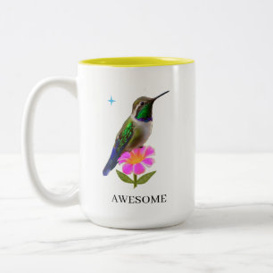 Tasse 2 Couleurs Colibri mignon et fleur sur fond blanc
