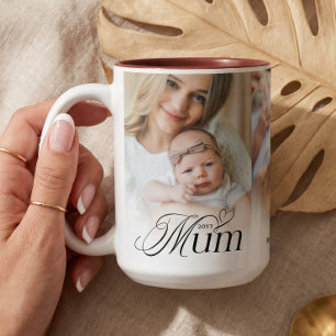 Tasse 2 Couleurs Collage de photos de maman, premier cadeau souveni