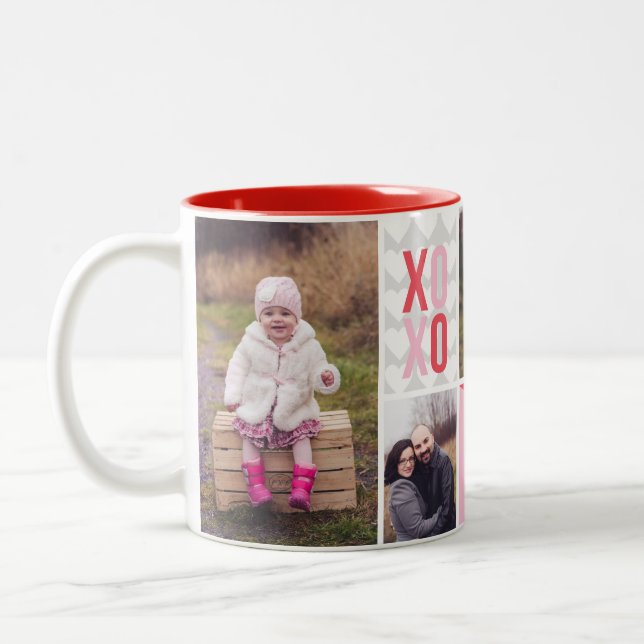 Tasse 2 Couleurs Collage photo Love and Hugs 4 (Gauche)
