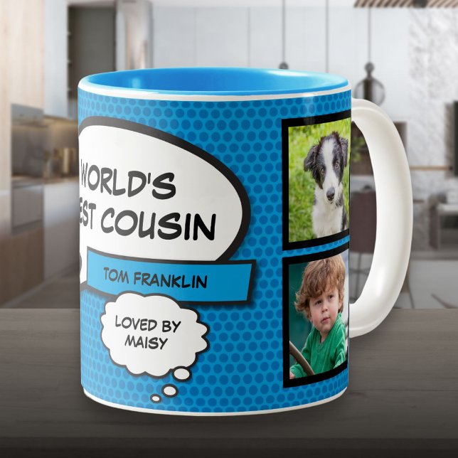 Tasse 2 Couleurs Collage photo moderne de Cool amusant Cousin (Fun Cool Cousin Modern Photo Collage Two-Tone Coffee Mug)