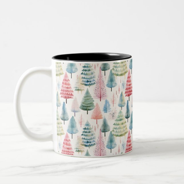 Tasse 2 Couleurs Colourful Pastel Christmas Pine Trees Pattern (Gauche)