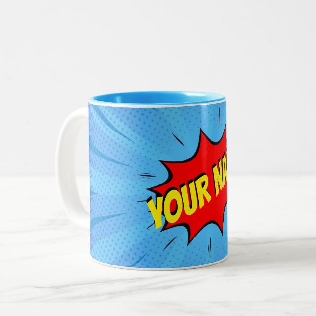Tasse 2 Couleurs Comic Book Superhero Personnalisé (Devant gauche)
