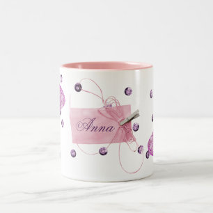 Tasse 2 Couleurs Conception assez rose personnalisable de papillon