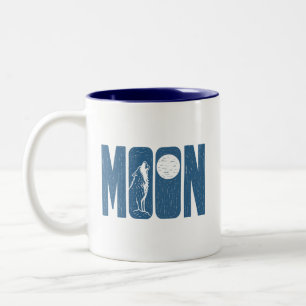 Tasse 2 Couleurs Conception de linogravure Halloween Moon Wolf