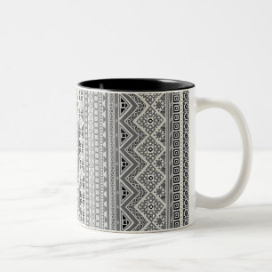 Tasse 2 Couleurs Conception de motifs aztèques gris blanc