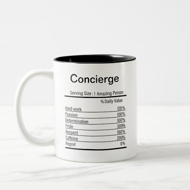 Tasse 2 Couleurs Concierge personnalisée - Faits nutritionnels (Gauche)