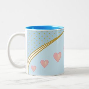 Tasse 2 Couleurs Confettis de coeurs et d'or sur fond bleu clair