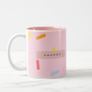 Tasse 2 Couleurs Confettis roses pastel personnalisés avec paillett