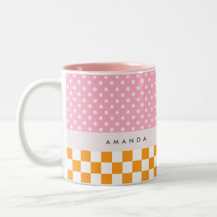 Tasse 2 Couleurs Contrôle de point monogramme rose orange personnal