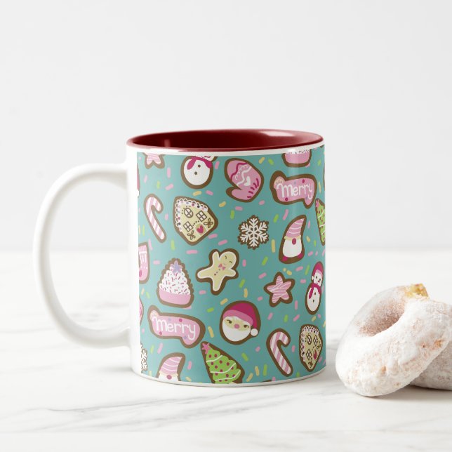 Tasse 2 Couleurs Cookies Noël Turquoise (Avec donut)