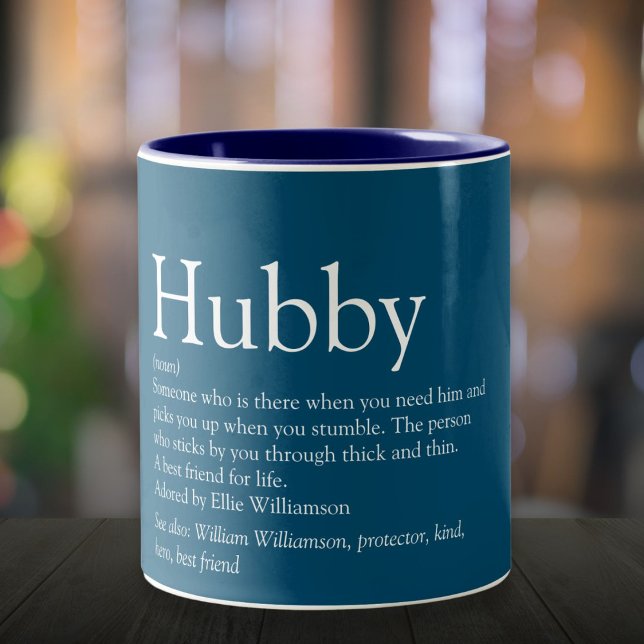 Tasse 2 Couleurs Cool amusant Hubby Mari Définition Citation Bleu (Fun Cool Hubby Husband Definition Quote Blue Two-Tone Coffee Mug)