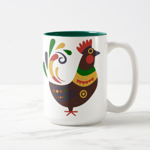 Tasse 2 Couleurs "Coq" Style d'art folklorique personnalisé