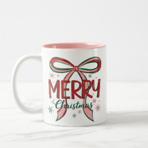 Tasse 2 Couleurs Coquette Joyeux Noël Rétro Noël Ruban Vintage