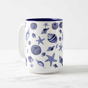 Tasse 2 Couleurs Coquillages bleus et blancs