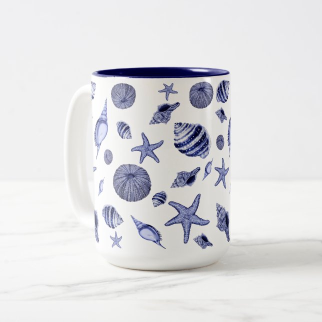 Tasse 2 Couleurs Coquillages bleus et blancs (Devant gauche)