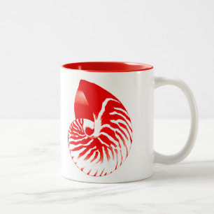 Tasse 2 Couleurs Coquille de Nautilus - rouge foncé et blanc