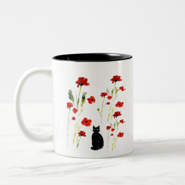 Tasse 2 Couleurs Corbeau Kitty Red Poppy (Gauche)