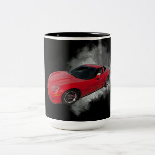 Tasse 2 Couleurs Corvette rouge avec fumée grise arrière - plan amo