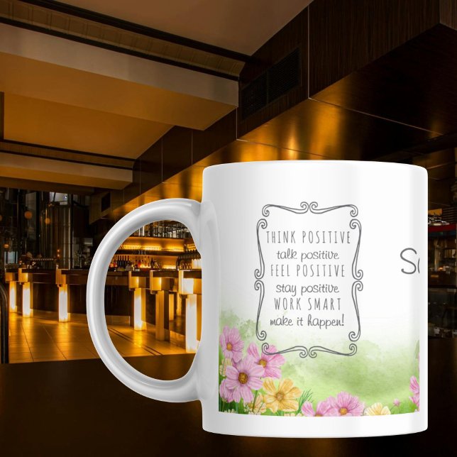 Tasse 2 Couleurs Cosmos Fleur sauvage Affirmation positive Nom pers (Cosmos Wildflower Positive Affirmation Custom Name Coffee Mug Elephant Gift for BFF Coworker Friend)