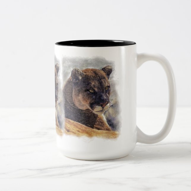 Tasse 2 Couleurs Cougar Mountain Lion Big Cat Art Design (Droit)