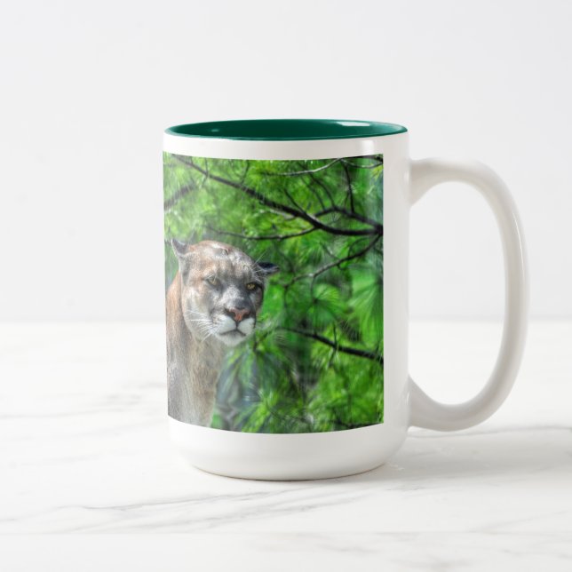 Tasse 2 Couleurs Cougar Mountain Lion & Pins d'été (Droit)