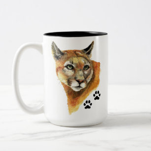 Tasse 2 Couleurs Cougar, Puma, Lion de montagne - Traces d'animaux 