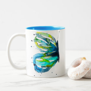Tasse 2 Couleurs Couleur d'aquarelle d'art papillon bleu