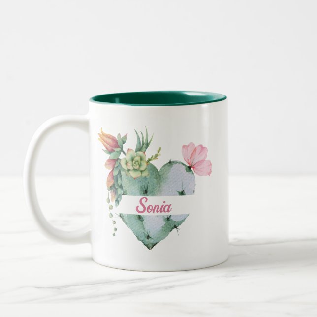 Tasse 2 Couleurs Couleur d'aquarelle mignonne Coeur et nom de scrip (Gauche)
