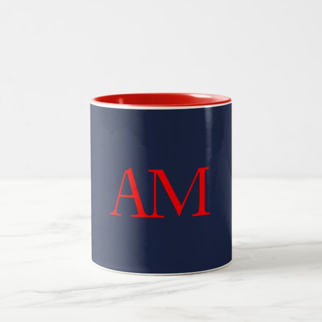 Tasse 2 Couleurs Couleurs rouges bleues Monogramme Lettres initiale (Centre)