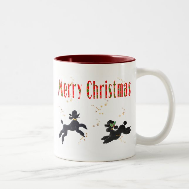 Tasse 2 Couleurs Coupe Black Poodles de Noël (Droit)