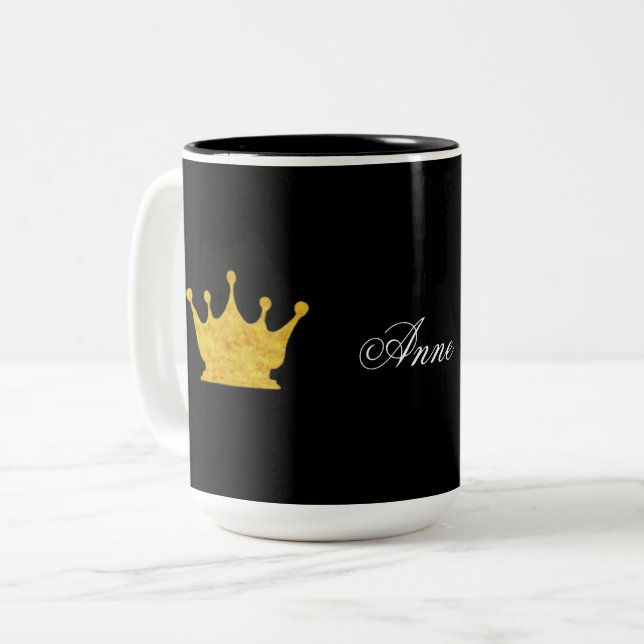 Tasse 2 Couleurs Couronne dorée personnalisée (Devant gauche)