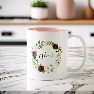Tasse 2 Couleurs Couronne florale floue personnalisée