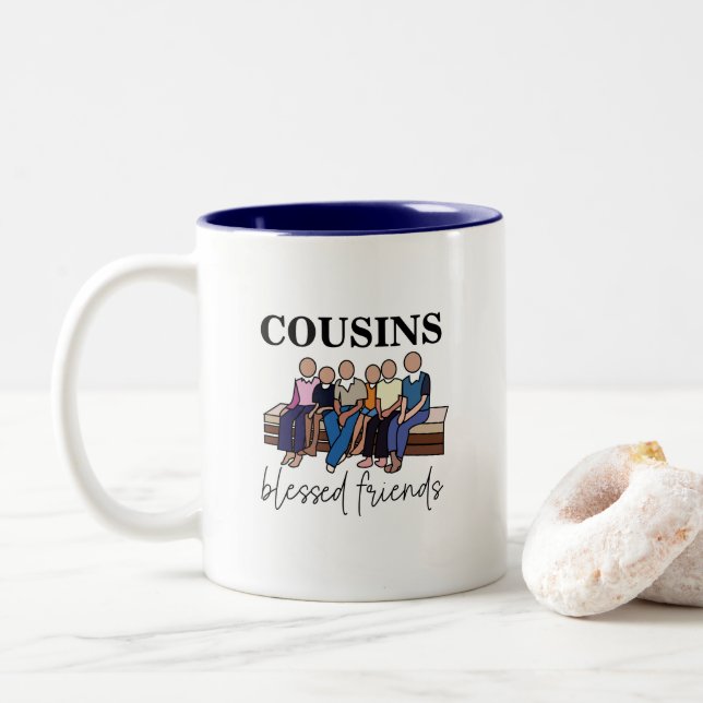 Tasse 2 Couleurs Cousins Bienheureux Amis Famille Réunion (Avec donut)