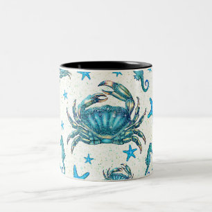 Tasse 2 Couleurs Crabe bleu moderne étoile de mer hippocampe paille
